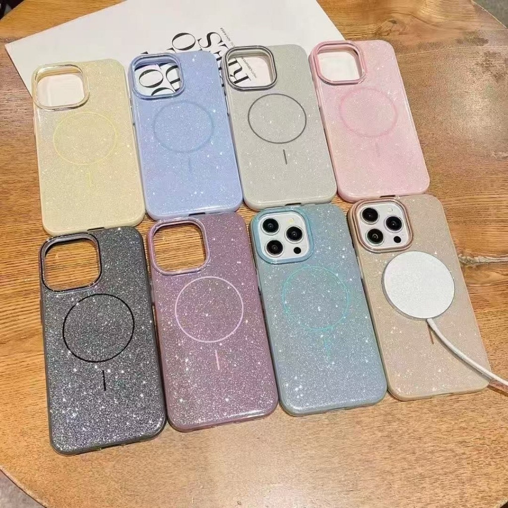 Capa capinha Brilho Glitter Carregamento por Indução IPhone 11 12 13 14 15 16 normal,plus,pro,promax