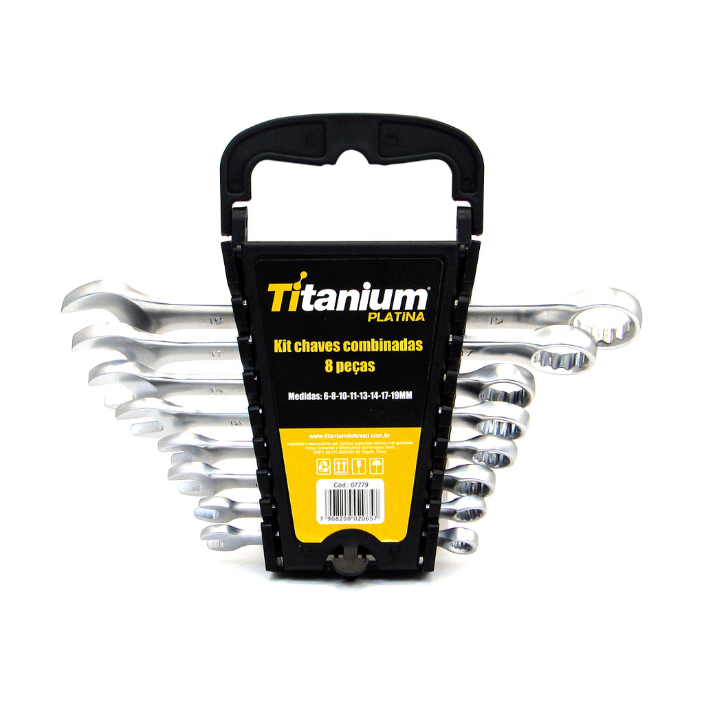 Jogo de Chaves Combinadas 8 Peças 6 a 19mm CRV com Estojo – Titanium Platina em Oferta na Shopee