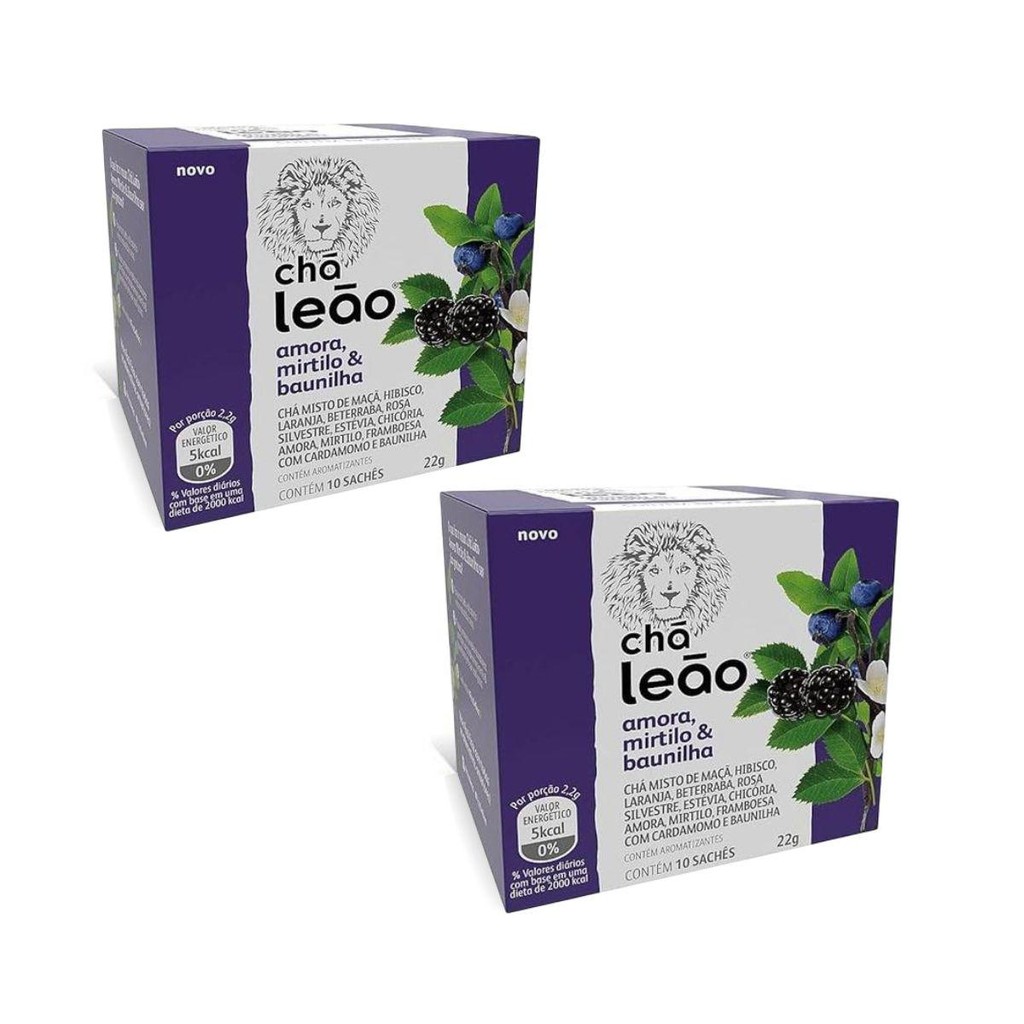 Kit 2 Caixa De 22G Chá Leão Sabor Amora, Mirtilo & Baunilha