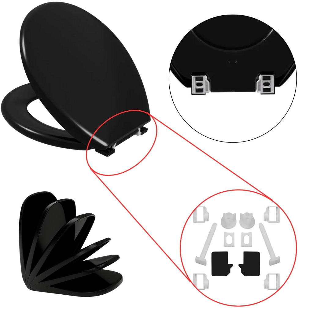 Assento Vaso Sanitário Oval Almofadado Preto + Conjunto Fixação Assento Sanitário Almofadado Preto