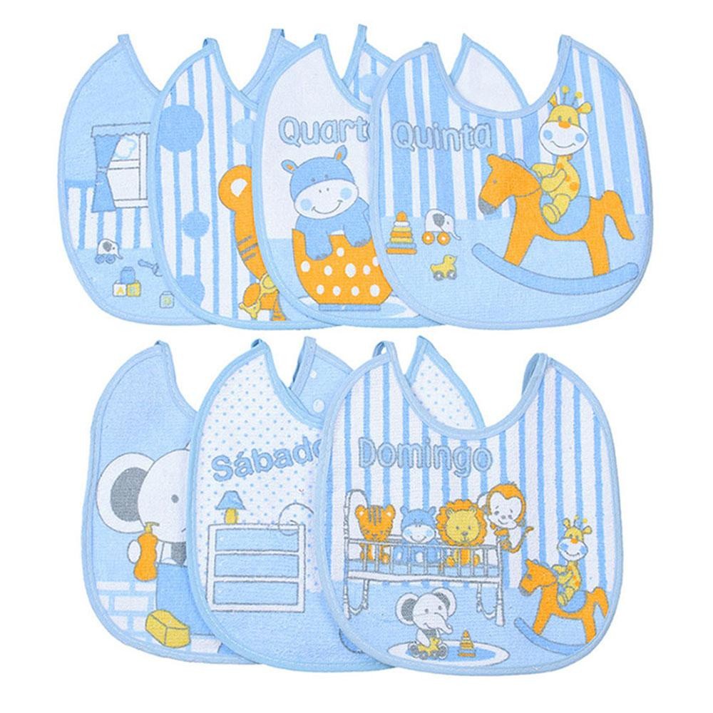 Kit Babador Bebê Impermeável Semaninha Algodão 7 Unidades Papi Azul