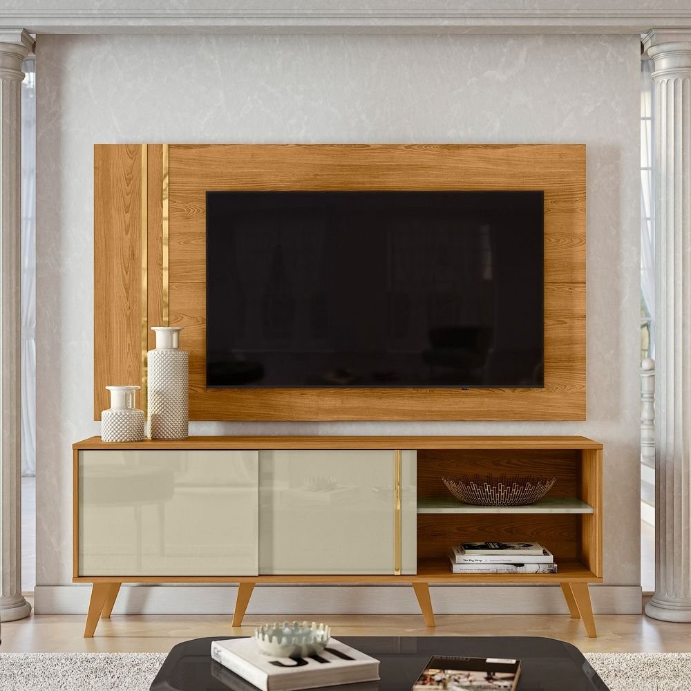 Rack com Painel para Tv até 60 Polegadas 2 Portas Cronos Camuru/Opala em Oferta na Shopee