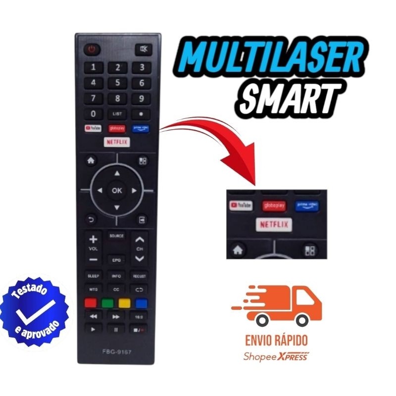 Controle Remoto Smart Tv Multilaser Tl030 Tl031 Tl035 Tl036 TL040 FBG-9167 em Oferta na Shopee