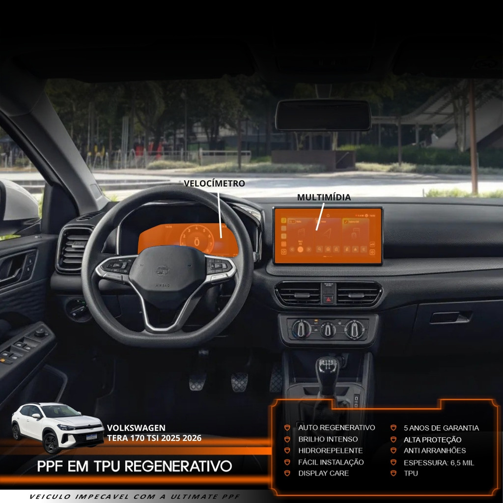 Película PPF Proteção Kit Velocímetro Multimídia VW Tera 170 TSI 2025 2026 Transparente TPU Anti Risco