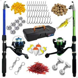 Kit De Pesca 2 Vara E 2 Molinete Com Linha Maleta Acessórios