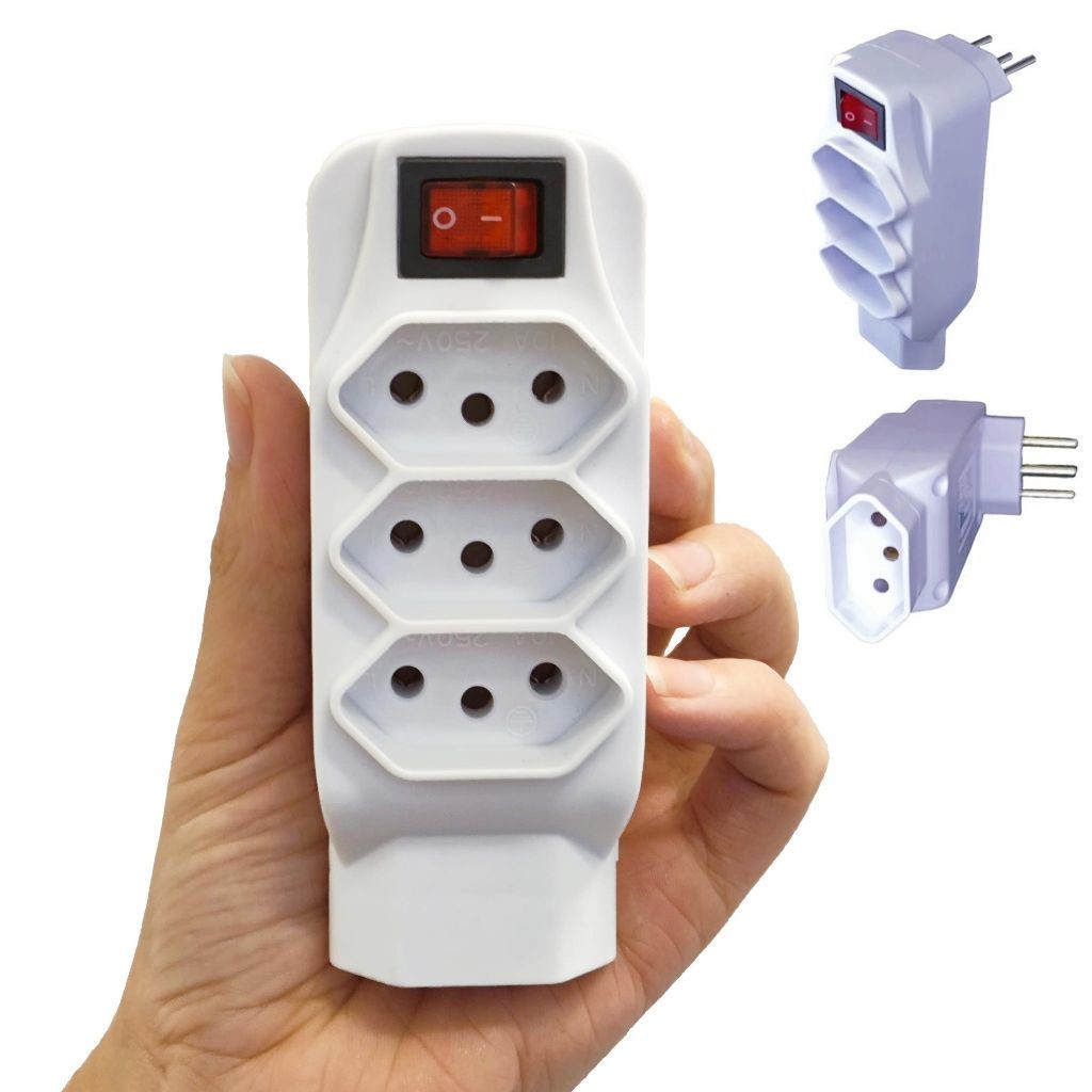 Mini Filtro de Linha 4 Tomadas 10a Bivolt Adaptador 3 Pinos Com Interruptor-XTRAD