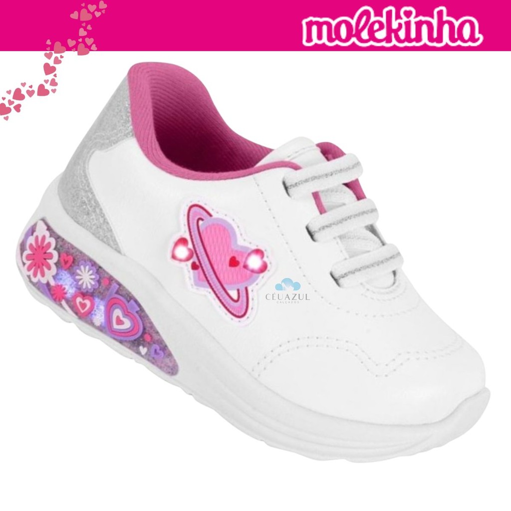 Tênis Infantil Molekinha Baby LED Detalhe Corações Conforto em Oferta na Shopee