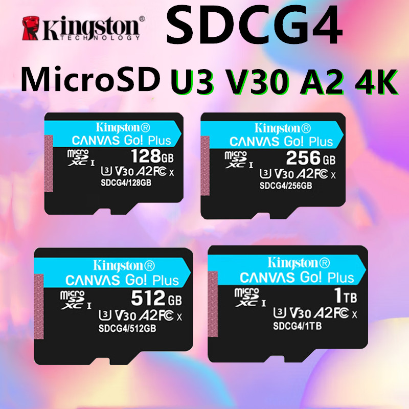 Cartão De Memória Kingston 64GB 128GB 256GB 512GB TF MicroSD SDCG4 U3 V30 A2 4K Velocidade De Leitura 200 Mb/s Para Dron