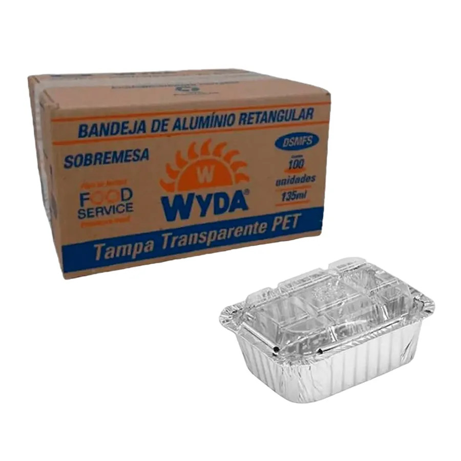 100 Marmitinha Alumínio 135ml Tampa Pet Retangular DSMFS WYDA