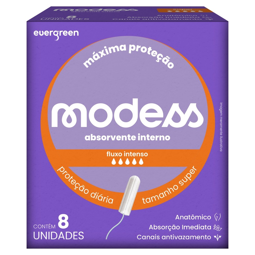 Absorvente Interno Modess Fluxo Intenso com 8un - Evergreen em Oferta na Shopee