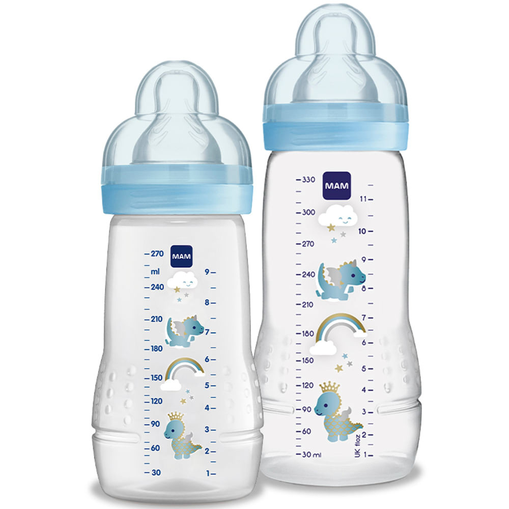 Kit Mamadeira Mam Easy Active Set 2+ Meses 270ml e 330ml Azul 2 Unidades - Mom & Baby