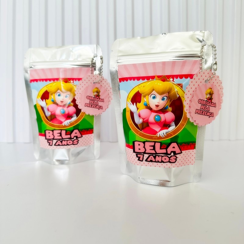 Saquinho Metalizado Ziplock Princesa Peach Mário Personalizado /Lembrancinha de Festa /Aniversário