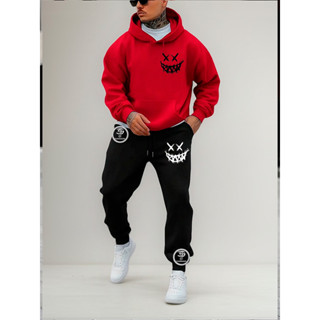 Conjunto Moletom Smiley Evil Estampa Blusa De Frio + Calça linha premium moleton canguru com bolso e capuz em Oferta na Shopee