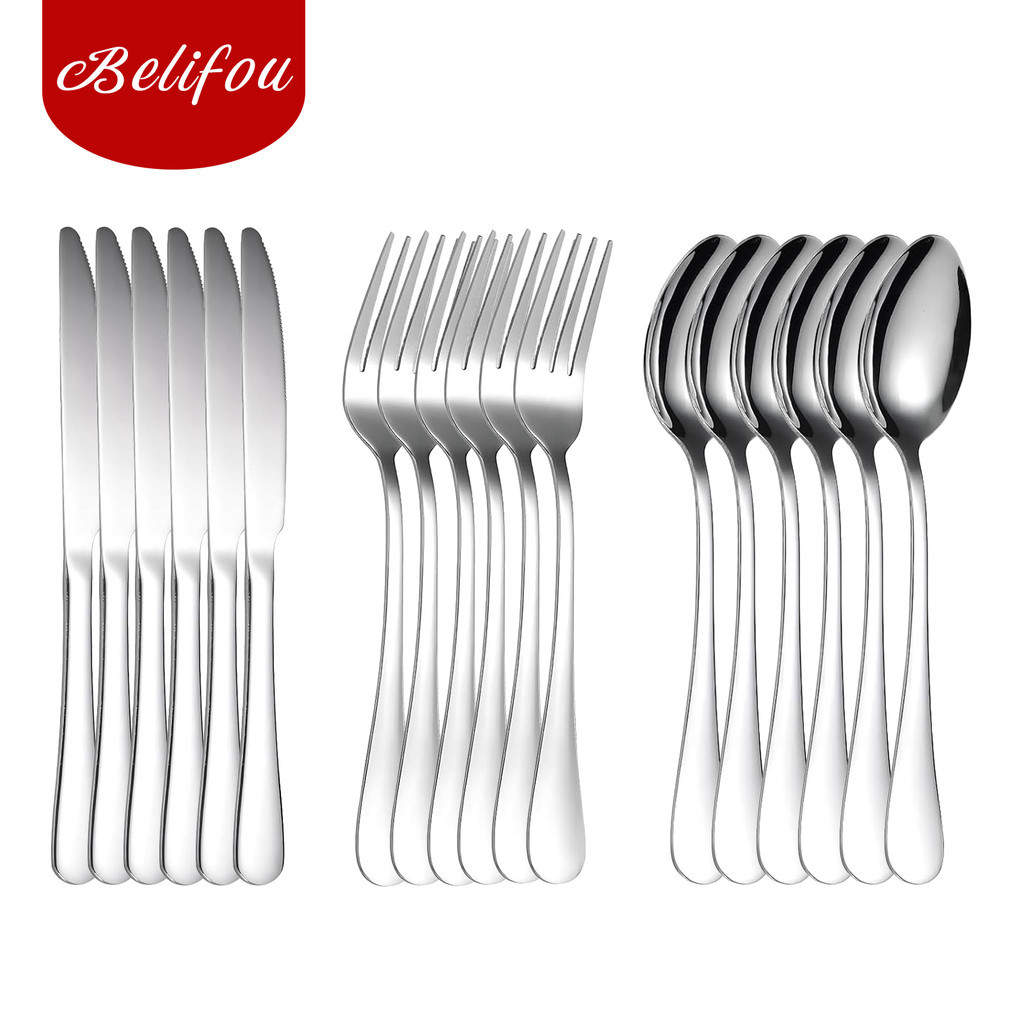 Belifou Kit Faqueiro Jogo de Talheres 18/24 Peças Talheres Prata de Aço Inoxidável Garfo Colher Faca