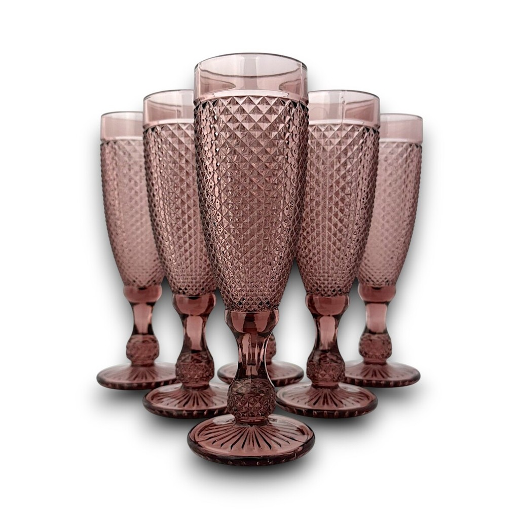 06 Taças Flute Champanhe Decorada Bico Jaca Marsala em Vidro em Oferta na Shopee