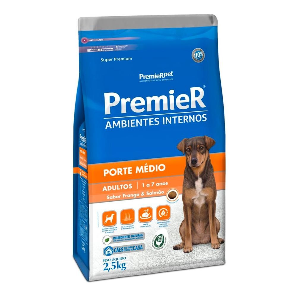 Ração Premier Ambientes Internos Cães Adultos Raças Médias Frango E Salmão 2,5Kg em Oferta na Shopee