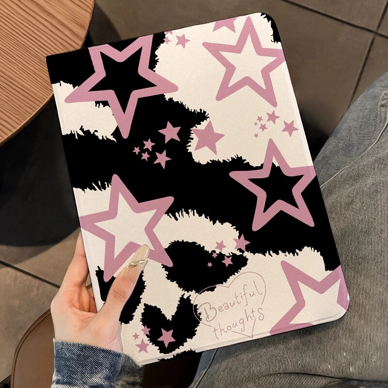 Capa Capinha Silicone Flip estrela rosa para Tablet iPad Mini Air Pro 10.5 10.9