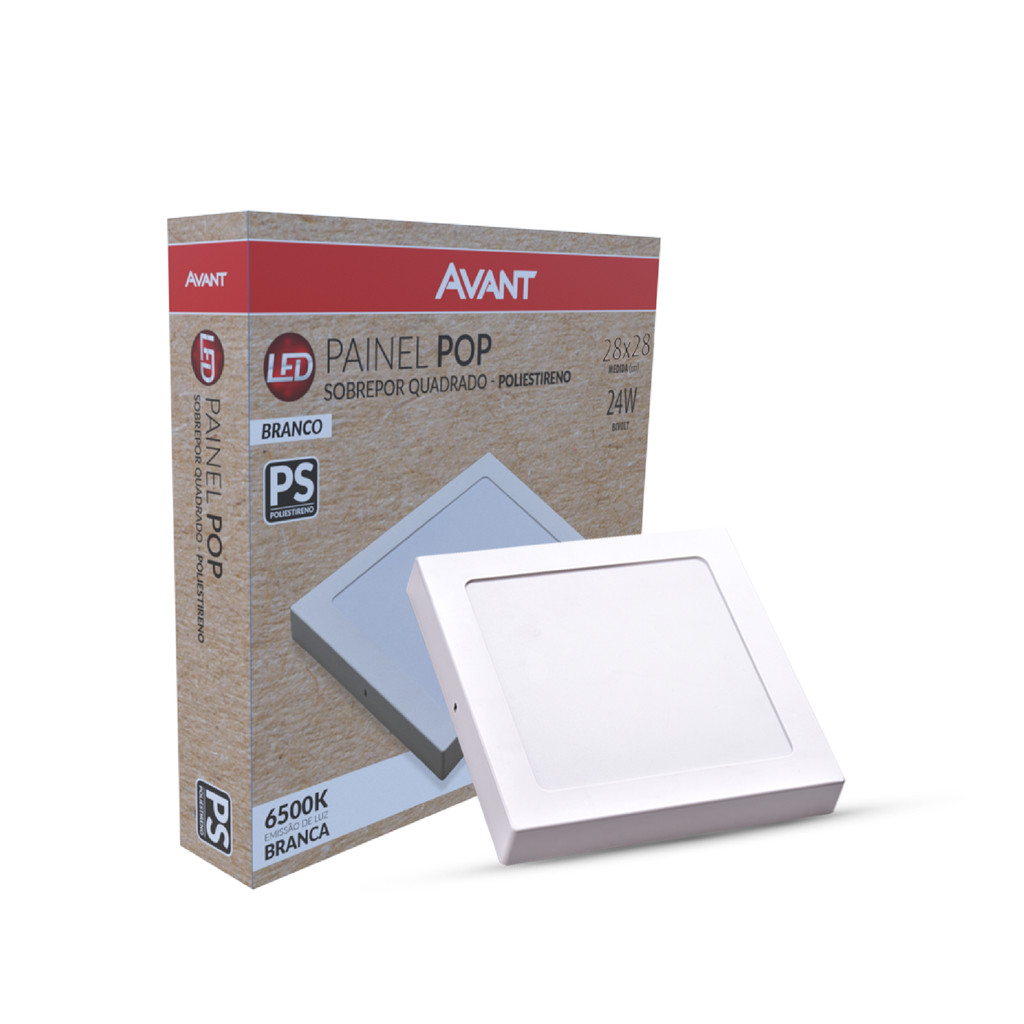 Painel Led Pop Quadrado Sobrepor 24W 6500k 28x28 Br Avant em Oferta na Shopee