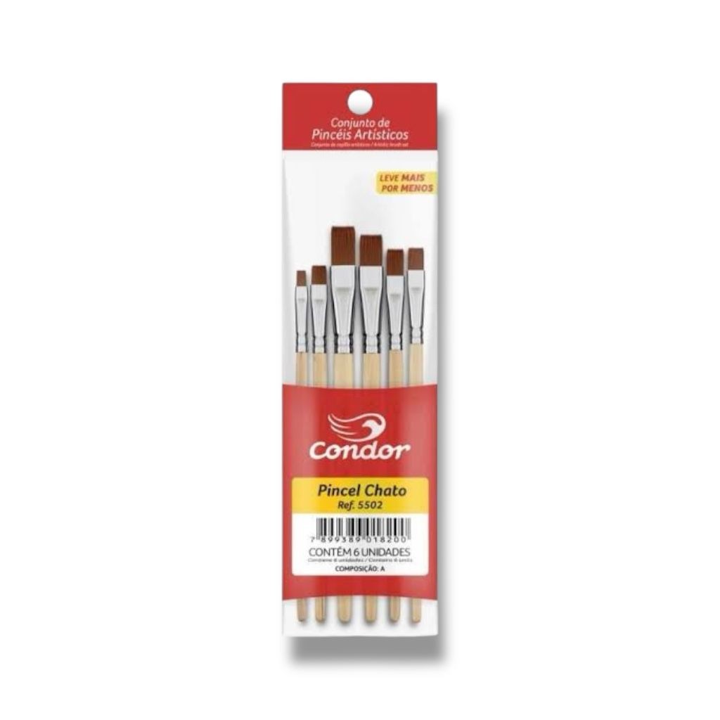 KIT PINCEL CHATO COM 6 UNIDADES REF. 5502 ARTE / ARTESANATO / ARTÍSTICO / PINTURA / TELA / TECIDO - CONDOR