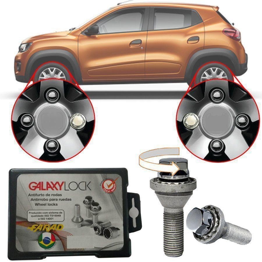 Trava Antifurto Anti Roubo de Roda Parafuso Porca Farad Galaxylock Renault Kwid 2017 18 19