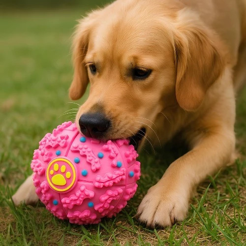 Bola Rosa Petisco Interativa para Pets interação Mordedores Libera petiscos Brinquedos de Cachorro