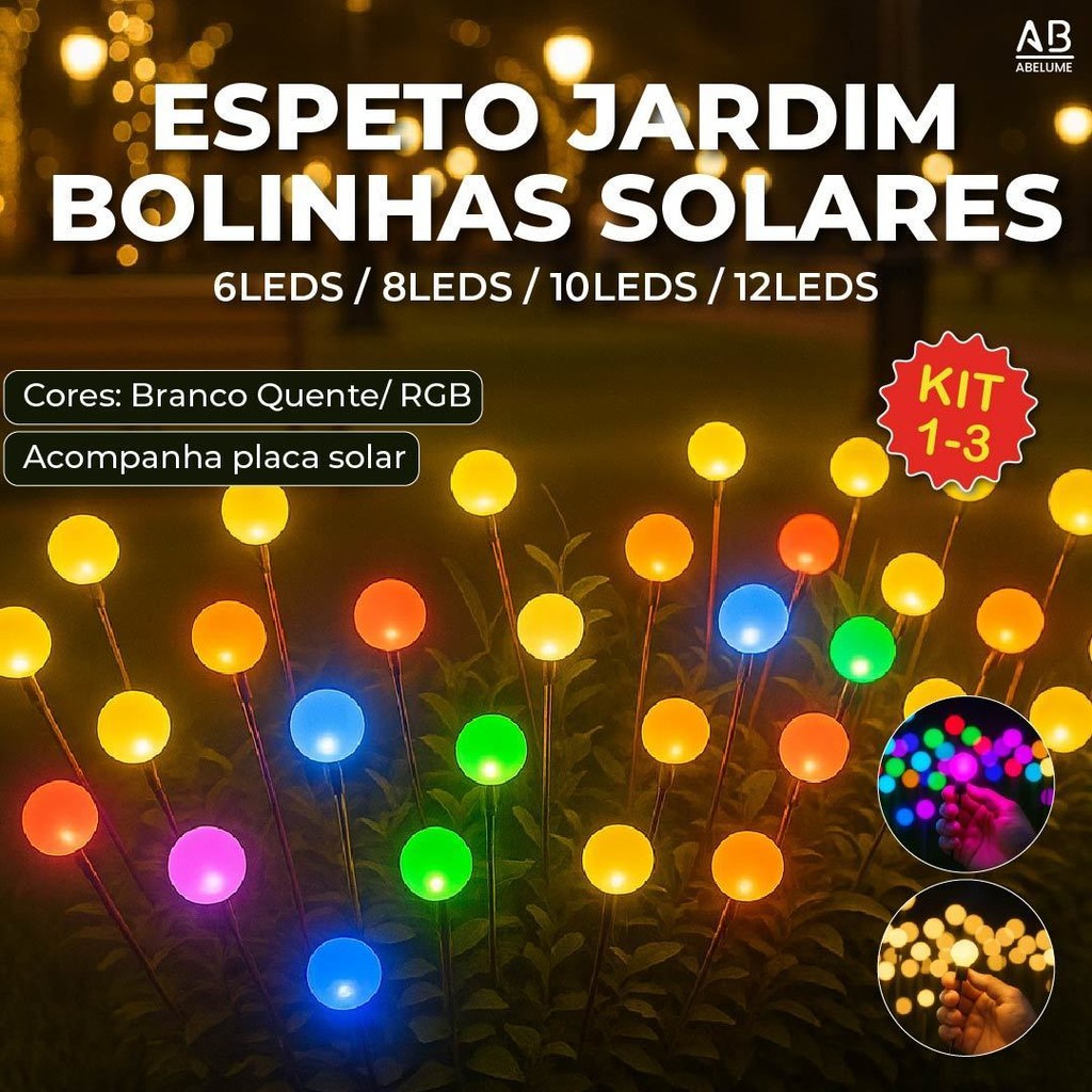 Espeto Jardim Solar Bolinhas Coloridas RGB e Branco Quente 6/8/10/12 LEDS para Ambientes Externos em Oferta na Shopee
