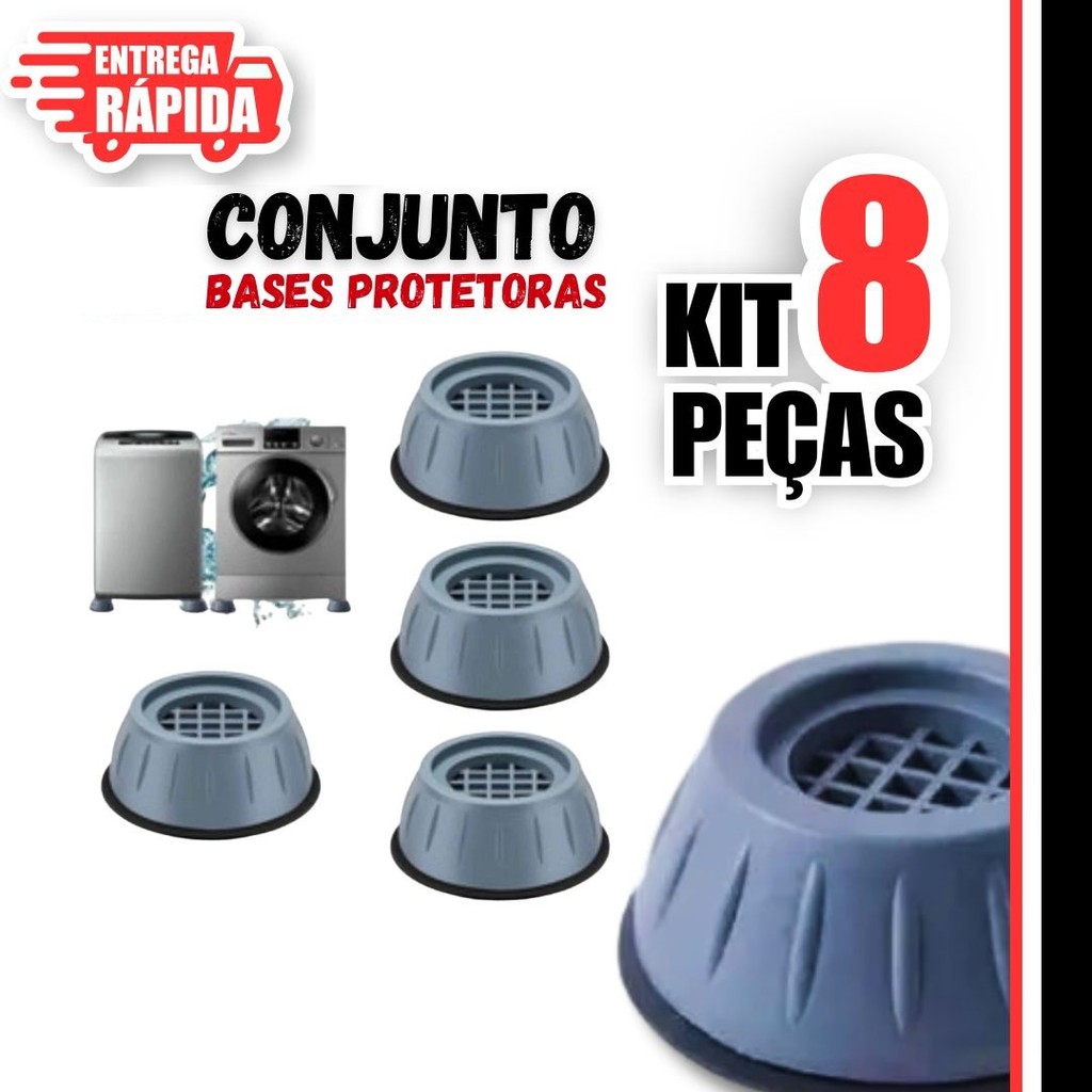 8 Bases Protetora para Pés de Máquina Lavar e Geladeira Evite Arranhões e Ruídos