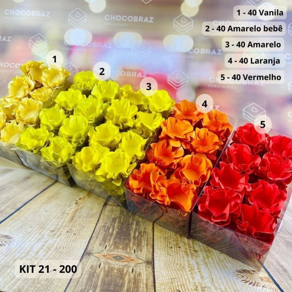 KIT 200 Forminhas De Doces Festa 5 Cores VANILA + AMARELO BB + AMARELO + LARANJA + VERMELHO em Oferta na Shopee