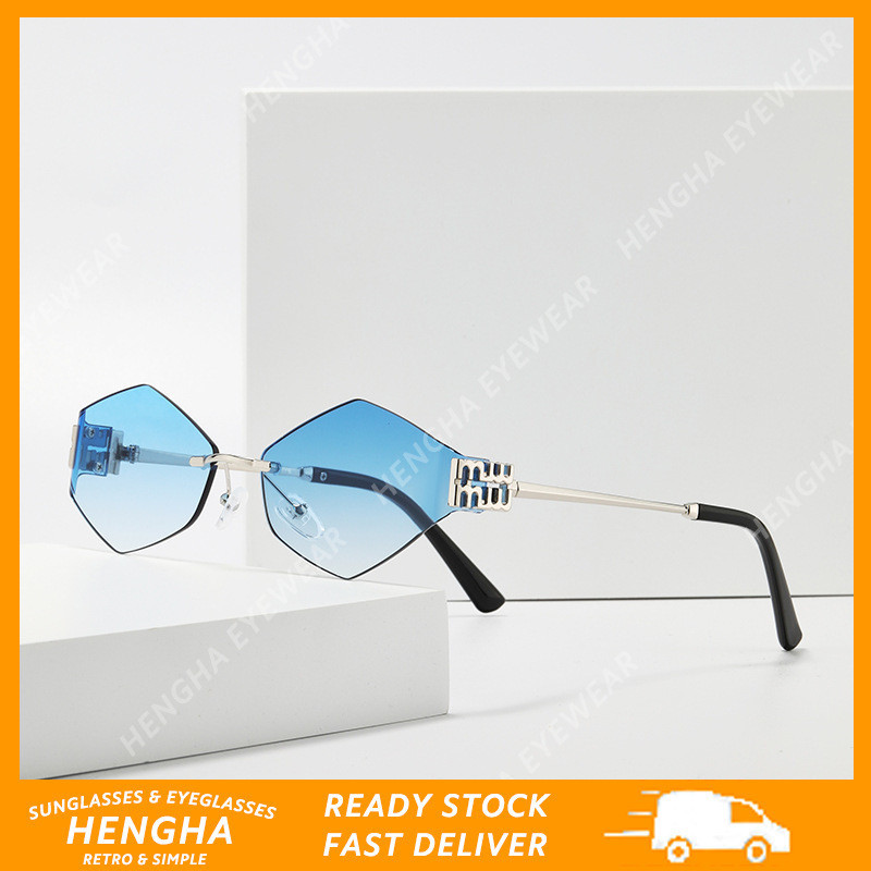 (HENGHA) Óculos De Sol Sem Borda Metálica Diamante Novo Design De Moda Coloridos em Oferta na Shopee
