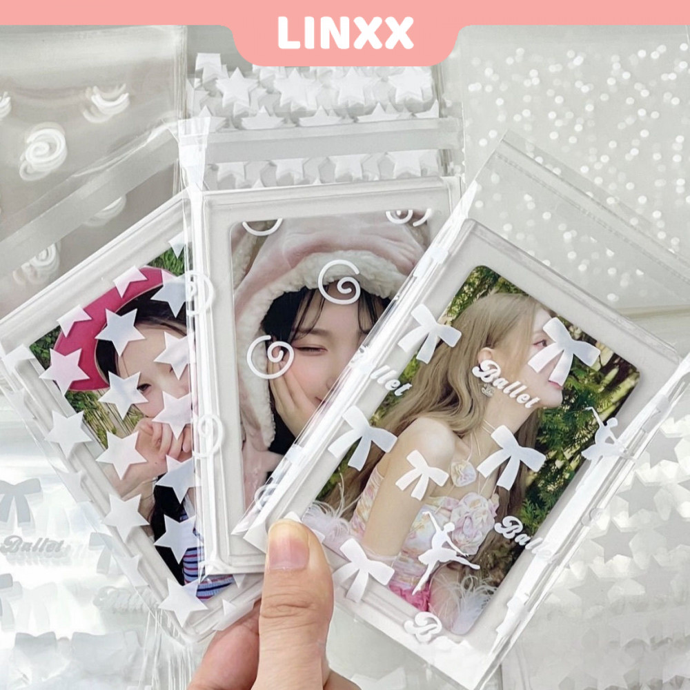 LINXX 50 Pcs Cartão Fotográfico Transparente Idol Photo Card Lomo Cards Saco De Armazenamento Star Ribbon Bow Style OPP Embalagem Auto-Adesivo