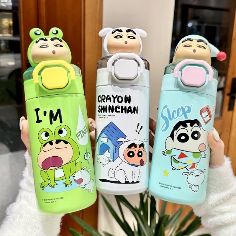 Crayon Shin-Chan copo térmico de palha meninas estudantes da escola primária de alto valor 304 crianças aço inoxidável