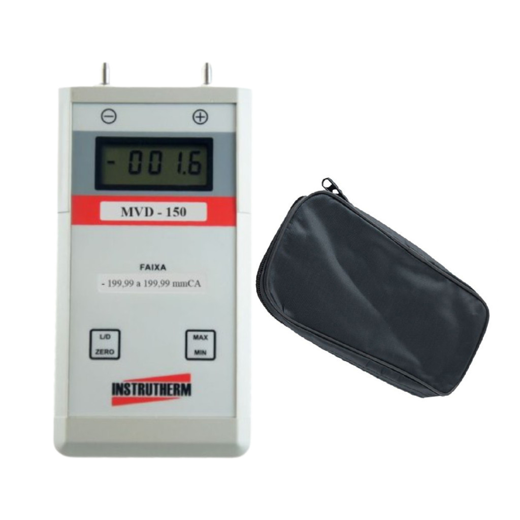 Kit Mano Vacuômetro Digital Escala 199,99 A 199,99 Mmca Máximo Mínimo Zero Mvd-150 Portátil Instrutherm Estojo Es-01