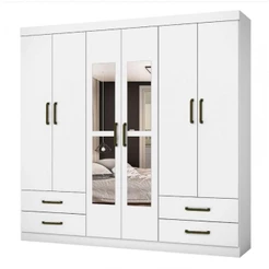 Guarda Roupa Casal Lu 6 Portas 4 Gavetas Com Espelho Branco
