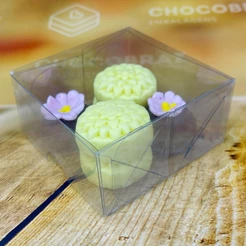10~50 CAIXA p/ 04 DOCES ACETATO INCOLOR 8x8x4 5028 (IDEIA) ESSENCIAL (CHOCO)