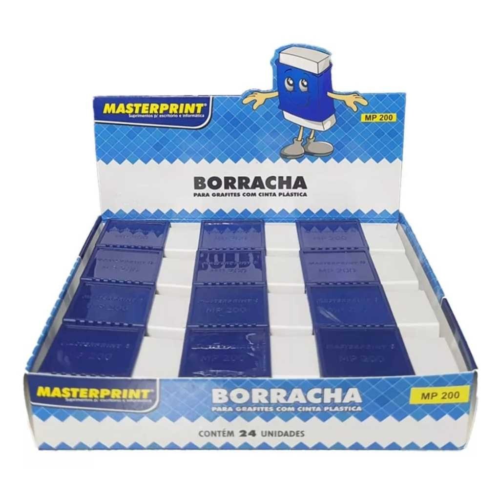 Borracha Escolar Branca Com Capa Azul - Caixa Com 24 Unidades Master Print