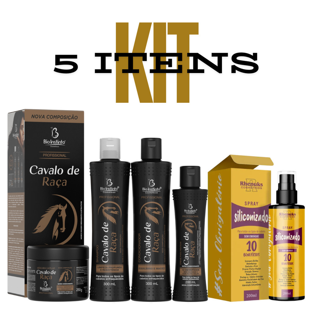 Kit Capilar Cavalo de Raça - Shampoo, Condicionador, e Máscara Capilar e Spray Capilar Siliconizado