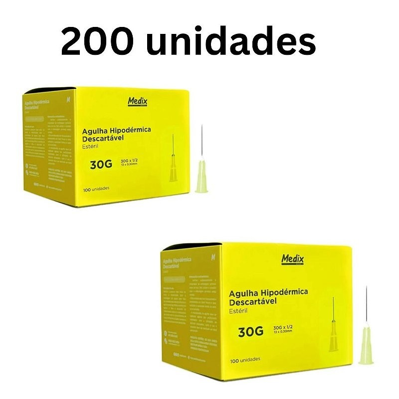 Kit C/2 Caixas de Agulha Hipodérmica Descartável 13x0,30 Amarela (30g) - Medix