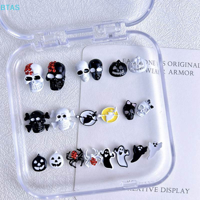 【 BT 】 5Pcs Halloween Funny Nail Diamond Skeleton Spider Decoração Estereoscópica Acessórios De Pregos Prego Paing Salon DIY Art AS