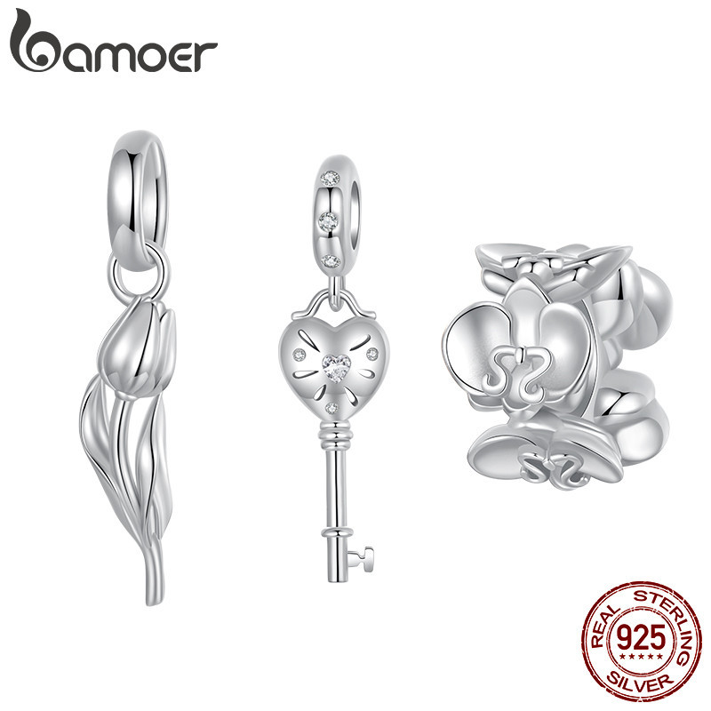 Bamoer 925 Sterling Sliver Charme Borboleta Tulipa Phalaenopsis Acessórios Para Pulseira - Fashion Accessories