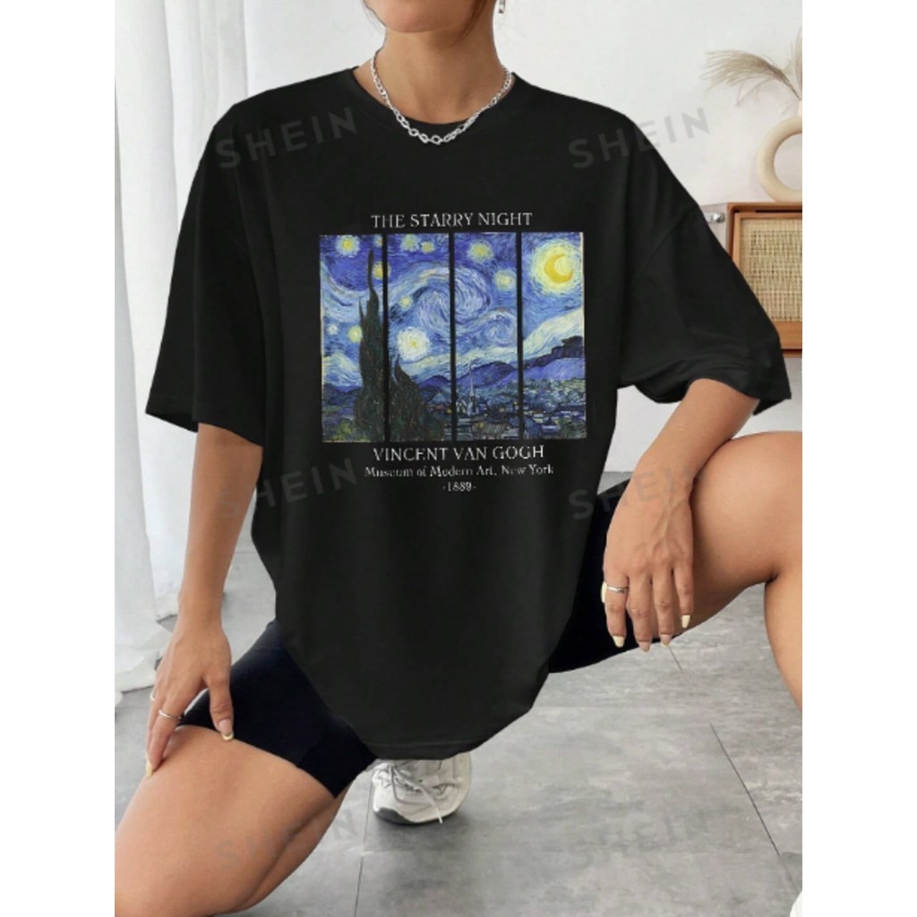 Camiseta Feminina Ombro Caído arte pintura Streetwear T-shirt Camisa Blogueira Style OVERSIZED