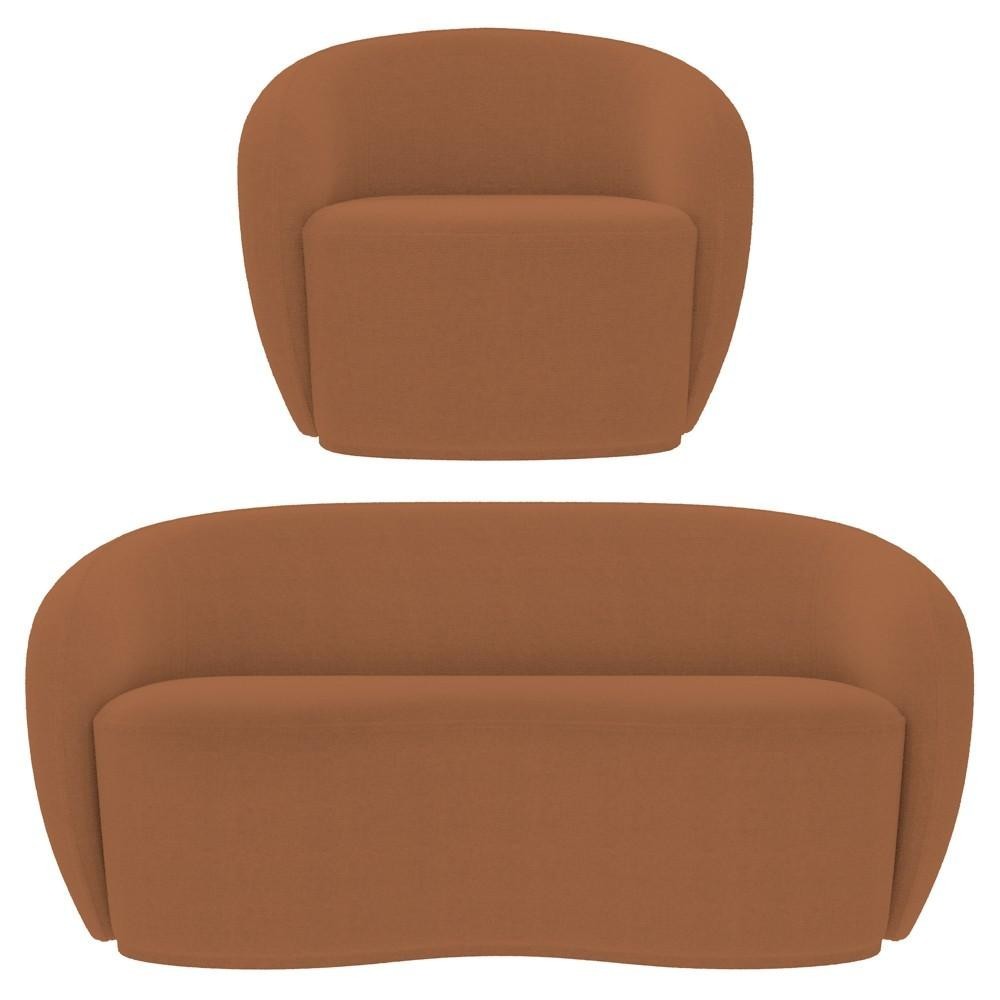 Sofá 2 Lugares Living 160cm e 1 Poltrona Giratória Garbin K04 Bouclê Terracota - Mpozenato