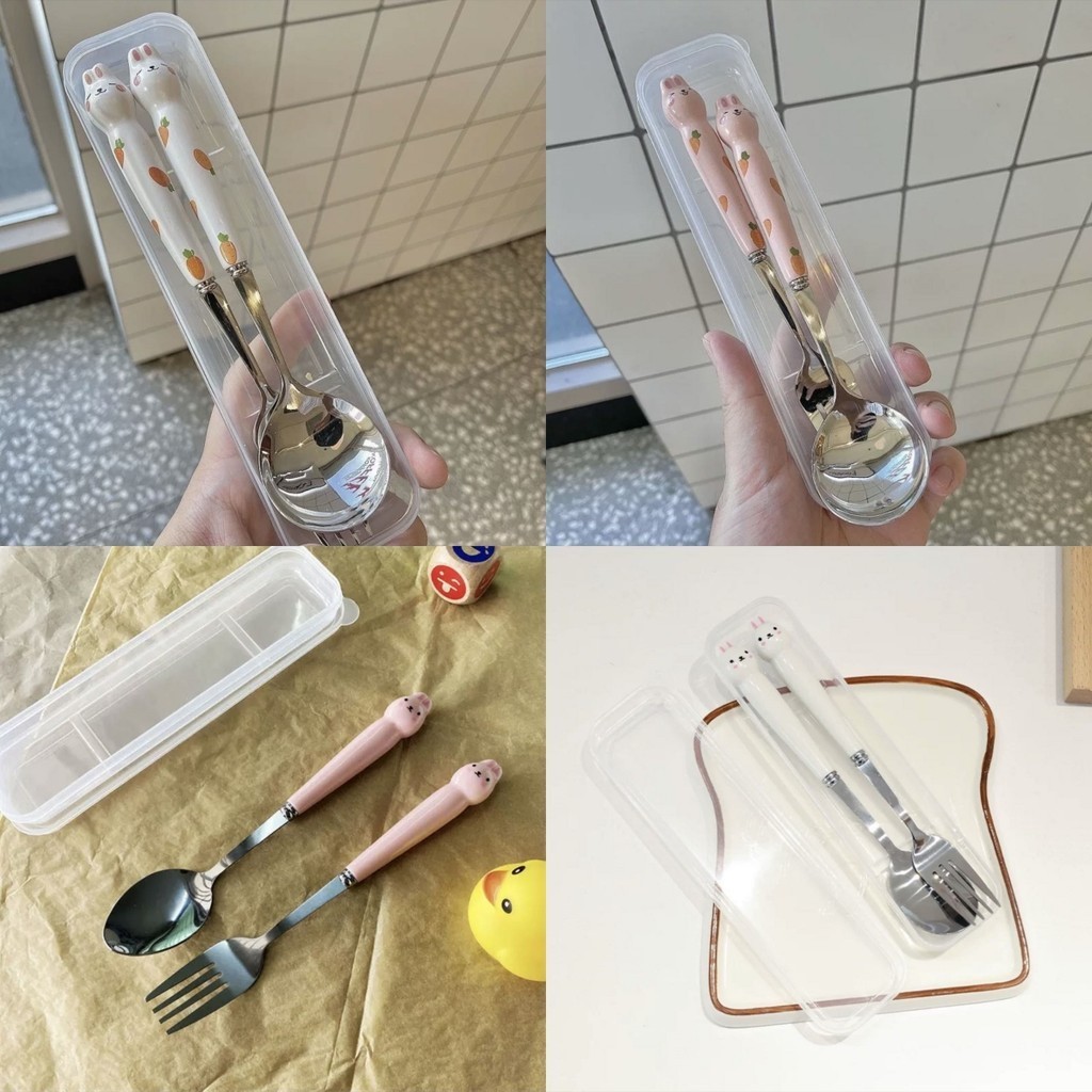 kids Colher Garfo E CAXINHA COM 3 PÇS Bichos sortidos p/Viagem Marmita Portátil Durável Com EstojoTalheres Infantil em Oferta na Shopee
