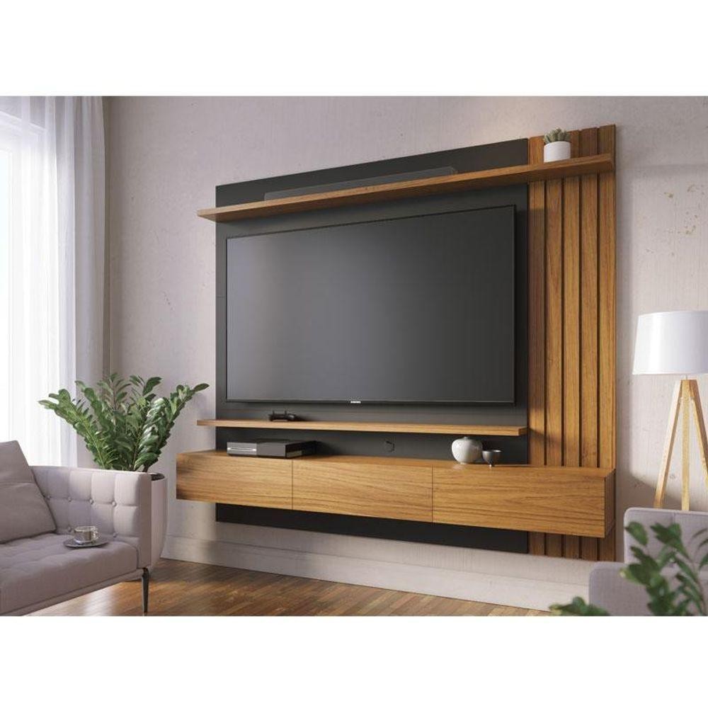 Painel Para Tv Home Suspenso Ambiente Juriti 1.8 Noce Milano Preto Acetinado - Colibri
