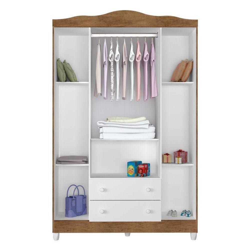 Detalhes do Quarto De Bebê Ariel 4 Portas Com Berço Mirelle Branco Acetinado Amadeirado - Carolina