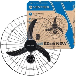 Ventilador de Parede Oscilante Ventisol New 60cm 127V 3 Pás Premium com Regulagem Preto