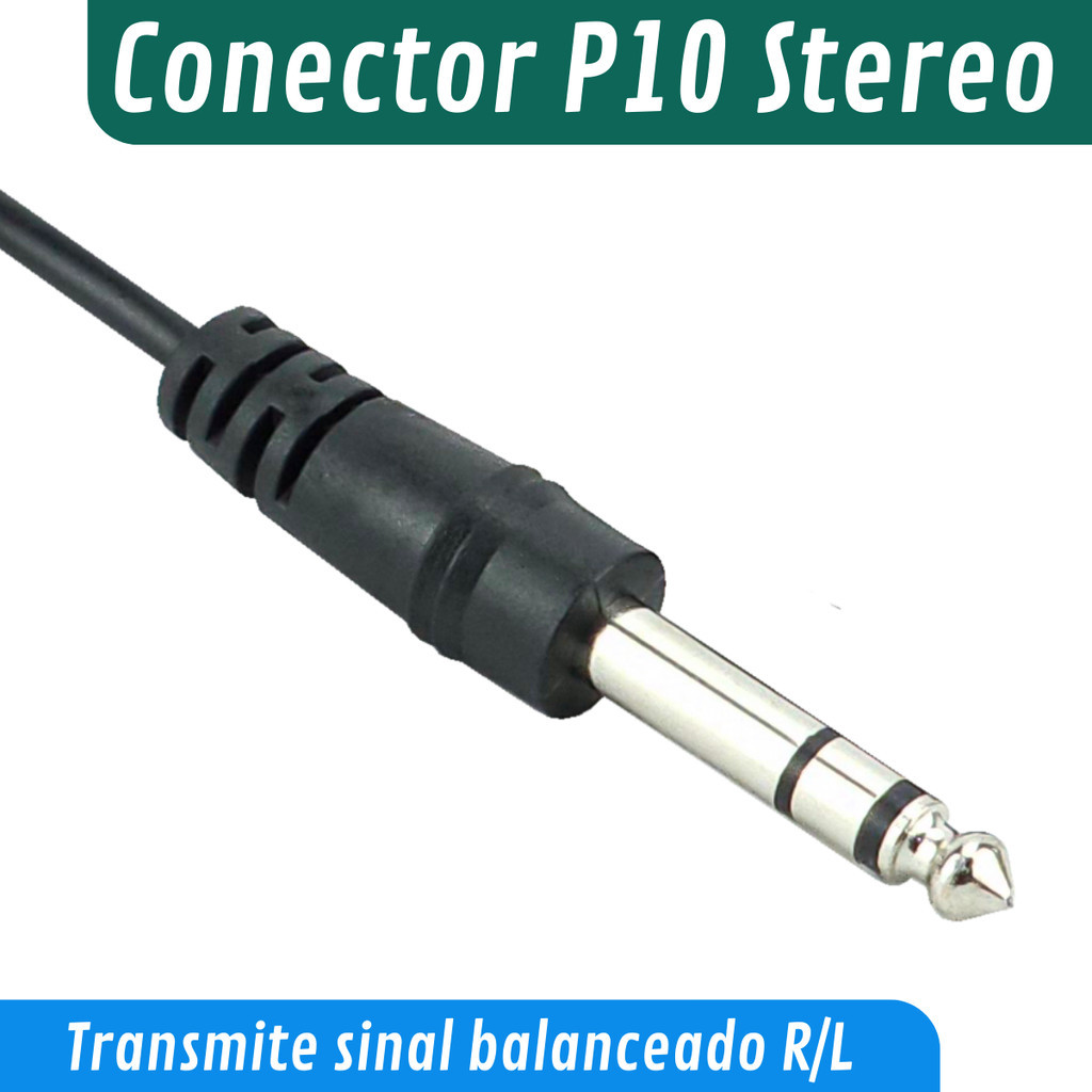 Cabo P2 x P10 Stereo 3 Metros Macho Profissional Audio Adaptador Fone de Ouvido Notebook Celular