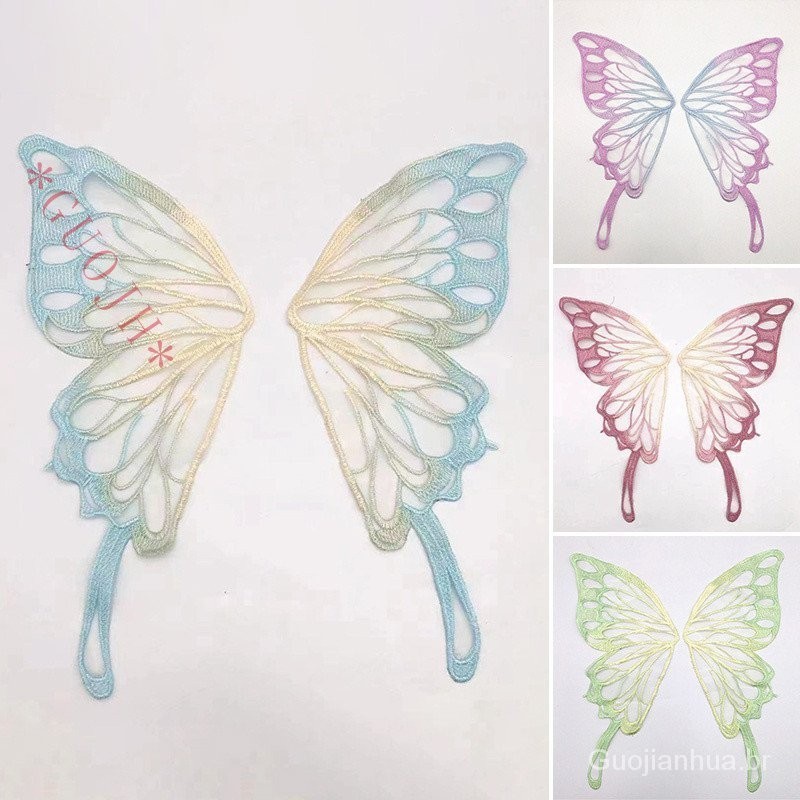 1Pair Butterfly Pattern De Borboleta Colarinho De Renda Bordados Appliques Costura De Asa Em Patches Para Decoração em Oferta na Shopee