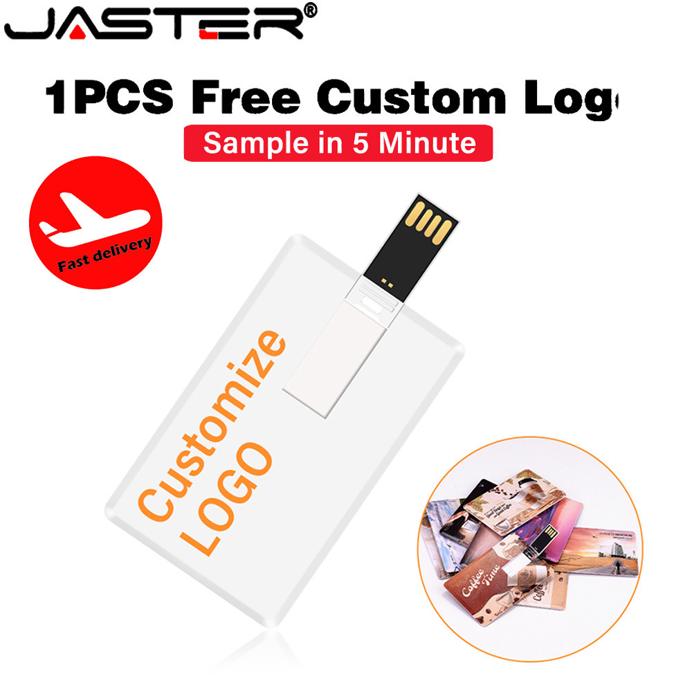 JASTER Card USB Flash Drives 128GB Free Custom Logo Pen Drive 64GB Creative Gift Pendrive 32GB Com Caixa De Couro Memory