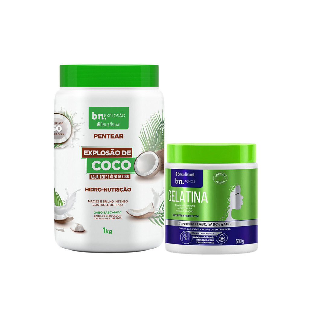 Creme de Pentear Explosão de Coco 1Kg + Gelatina 500g Beleza Natural
