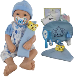 Boneco Bebê Mamãe Reborn Enxoval Completo Bolsa + Pelúcia - 43cm!